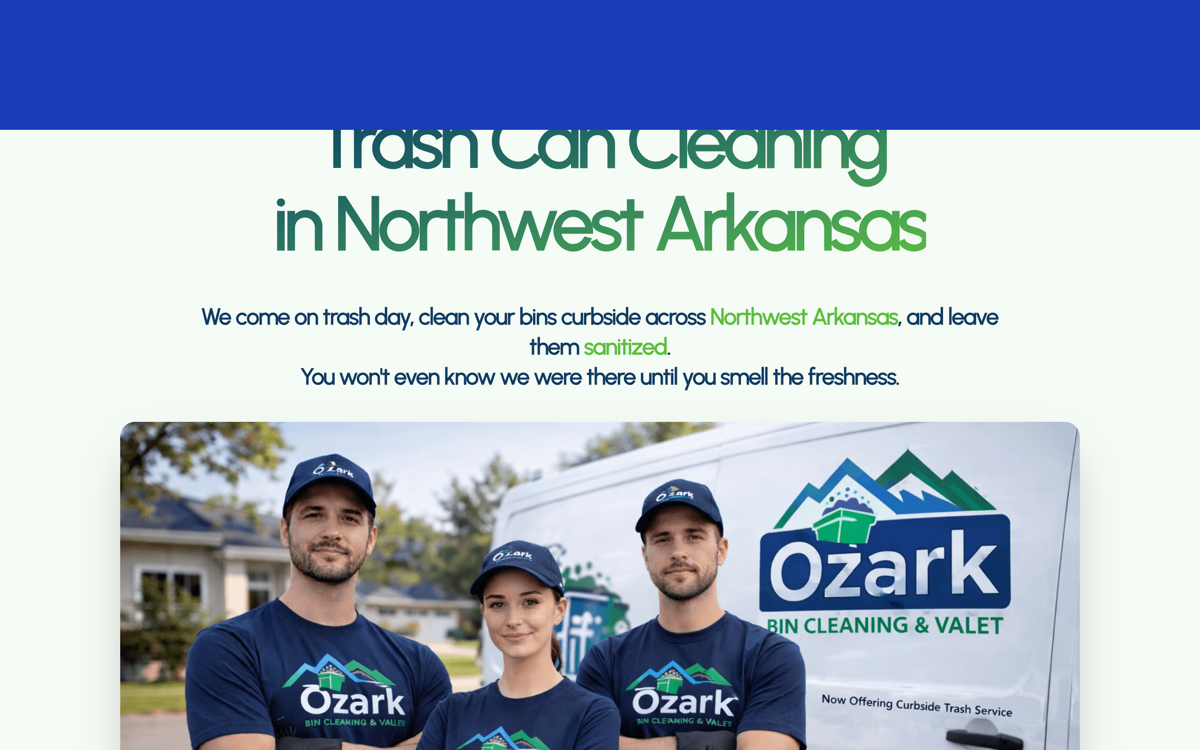 Ozark Bin Cleaning website preview