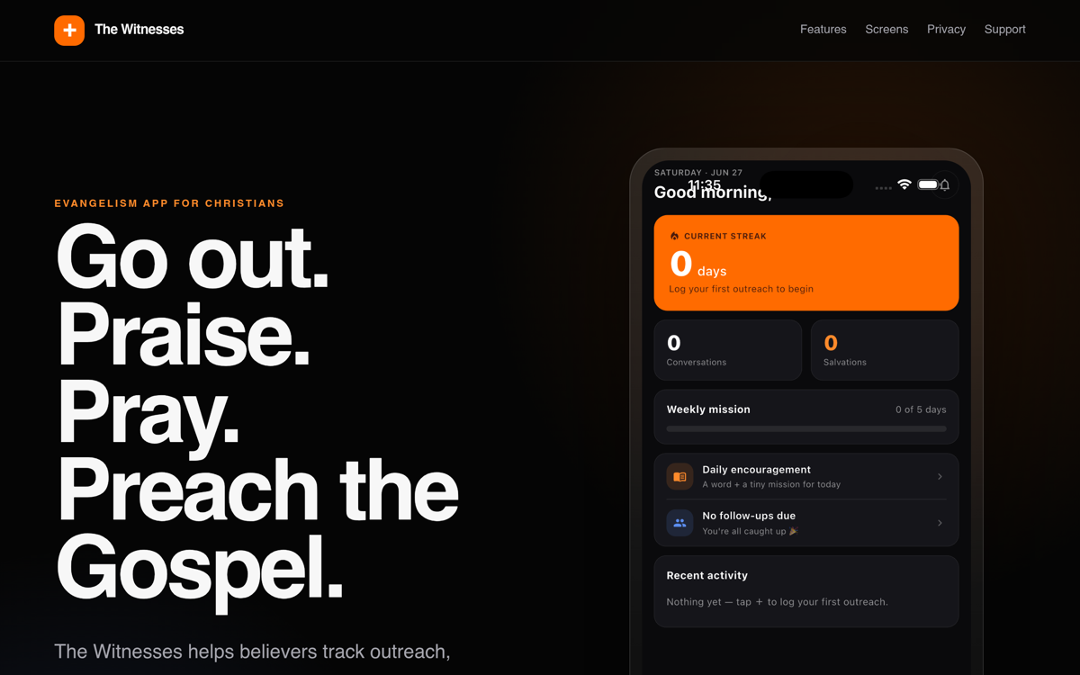 The Witnesses - Evangelism Mobile App website preview