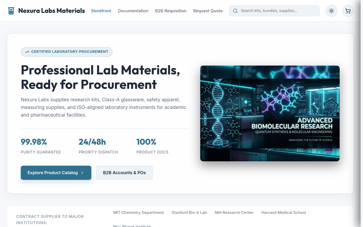 Nexura Labs Materials - B2B Procurement Storefront website preview